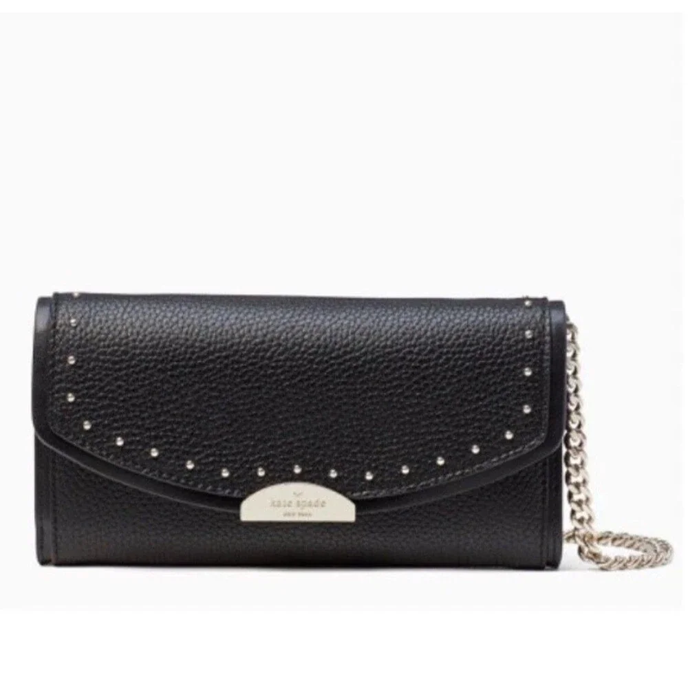Kate Spade West Street Milou Black Leather Clutch Gold Studded Gold Design